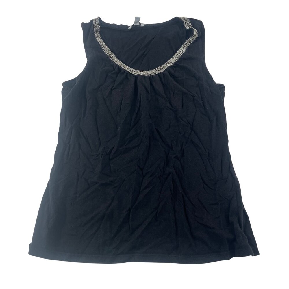 Cache Black Sleeveless Top XS Beaded neck‎ Detail 55% Cotton 45% Modal